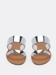 Metallic Mermaid Scale Double Band Slide Sandals