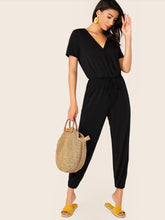 Load image into Gallery viewer, Solid Drawstring Waist Surplice Neck Jumpsuit