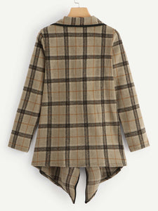 Plaid Waterfall Neck Jacket