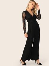 Load image into Gallery viewer, V-neck Lace Bodice Wide Leg Jumpsuit