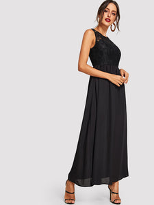 Floral Lace Top Flowy Maxi Dress