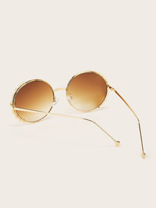 Faux Pearl Decor Round Frame Sunglasses