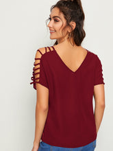 Load image into Gallery viewer, V-neck Laddering Cutout Shoulder Top