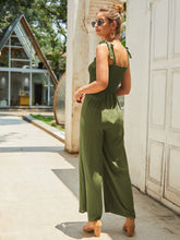 Load image into Gallery viewer, Neon Orange Shirred Knot Wide Leg Jumpsuit