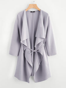 Waterfall Collar Pocket Front Wrap Coat