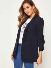 Load image into Gallery viewer, Gather Sleeve Shawl Collar Belted Blazer