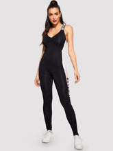 Load image into Gallery viewer, Color-block Lettering Strap Tank Jumpsuit