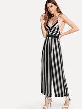 Load image into Gallery viewer, Backless Criss Cross Back Striped Cami Romper