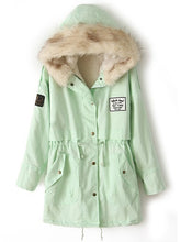 Load image into Gallery viewer, Yellow Fur Hooded Zipper Embellished Fleece Inside Military Coat