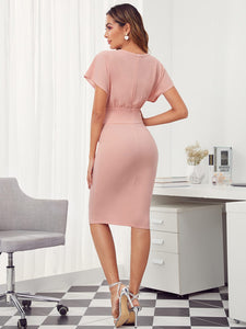 Batwing Sleeve Tie Waist Pencil Dress