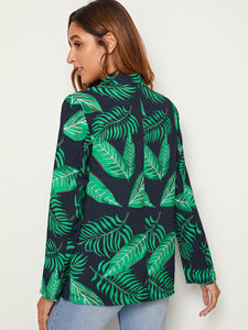 Notch Collar Tropical Print Blazer