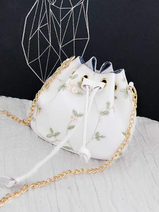 Floral Embroidered Bucket Bag With Drawstring