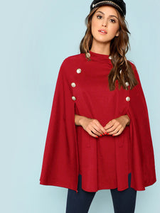 Double Button Mock Poncho Coat