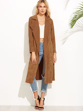 Load image into Gallery viewer, Brown Suede Self Tie Duster Coat