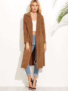 Brown Suede Self Tie Duster Coat