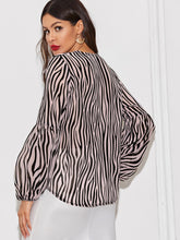 Load image into Gallery viewer, Zebra Striped Lace Up Bishop Sleeve Top