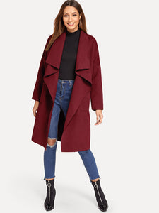 Drop Shoulder Drape Collar Wrap Coat