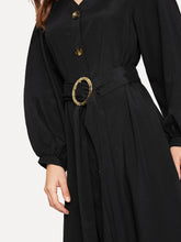 Load image into Gallery viewer, Bishop Sleeve Button Up Self Belted Dress