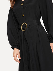 Bishop Sleeve Button Up Self Belted Dress