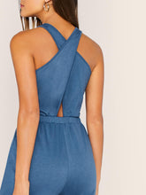 Load image into Gallery viewer, Cross Wrap Back Tie Waist Tank Jumpsuit