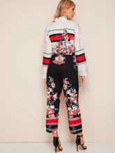 Load image into Gallery viewer, Floral &amp; Stripe Print Shirt Jumpsuit