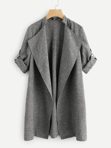 Drape Collar Roll Tab Sleeve Coat