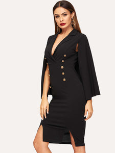 Cape Sleeve Double Breasted Dress