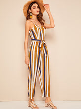 Load image into Gallery viewer, Striped Belted Cami Jumpsuit