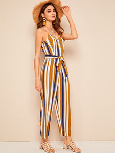 Striped Belted Cami Jumpsuit