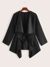 Load image into Gallery viewer, Waterfall Collar Asymmetrical Hem Coat With Belt