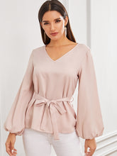 Load image into Gallery viewer, Solid Bishop Sleeve Belted Top