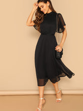 Load image into Gallery viewer, Mock-neck Knot Back Sheer Panel Dress