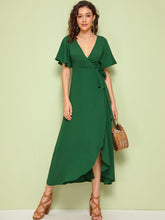 Load image into Gallery viewer, Bell Sleeve Surplice Wrap With Belt Dress