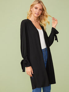 Open Front Knot Sleeve Solid Coat