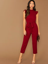 Load image into Gallery viewer, Mock-Neck Ruffle Cuff Self Belted Jumpsuit