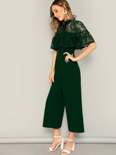 Load image into Gallery viewer, Bow Detail Lace Insert Palazzo Jumpsuit