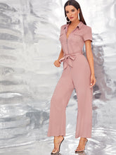 Load image into Gallery viewer, Flap Pocket Front O-ring Zip Up Belted Jumpsuit