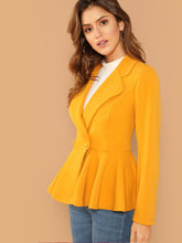 Load image into Gallery viewer, Double Buttoned Notched Collar Peplum Blazer