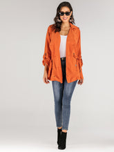 Load image into Gallery viewer, Neon Orange Waterfall Collar Double Button Belted Coat