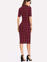 Load image into Gallery viewer, Mock Neck Grid Fitted Dress