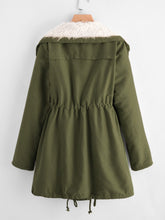 Load image into Gallery viewer, Fleece Lined Pocket Front Drawstring Parka Coat