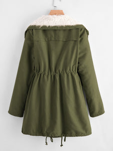 Fleece Lined Pocket Front Drawstring Parka Coat