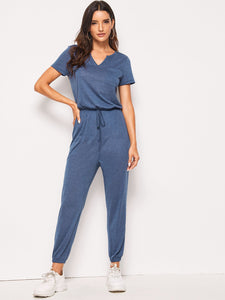 Pocket Patched Tie Waist Jumpsuit