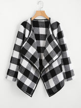 Load image into Gallery viewer, Gingham Plaid Waterfall Neck Coat