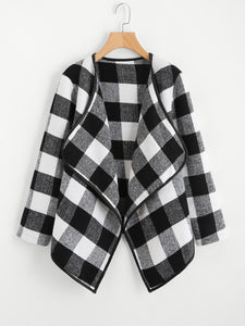 Gingham Plaid Waterfall Neck Coat