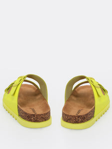 Neon Double Buckled Cork Sole Slide Sandals