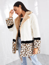 Load image into Gallery viewer, Cut and Sew Leopard Panel Faux Fur Teddy Coat