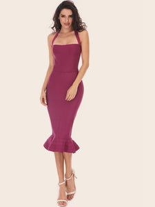 Adyce Fishtail Hem Halterneck Bandage Dress