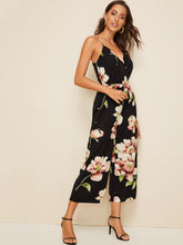 Load image into Gallery viewer, Surplice Neck Wide Leg Floral Print Slip Jumpsuit