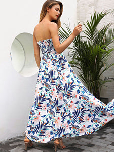 Self Tie Split Floral Bandeau Dress